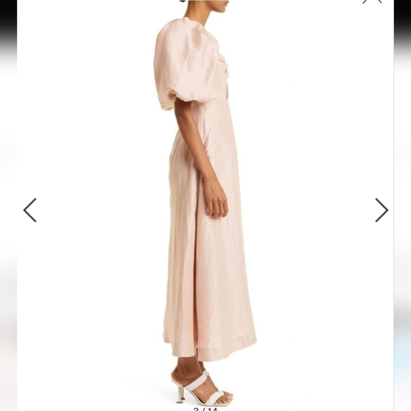 Aje Dusk Knot Cutout Puff Sleeve Linen Blend Midi Dress in blush size 0 - Picture 4 of 14